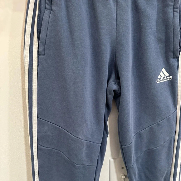 Adidas Pants Men S Light Blue 3 White Stripe Regular Fit Joggers Sweatpants - Picture 3 of 9